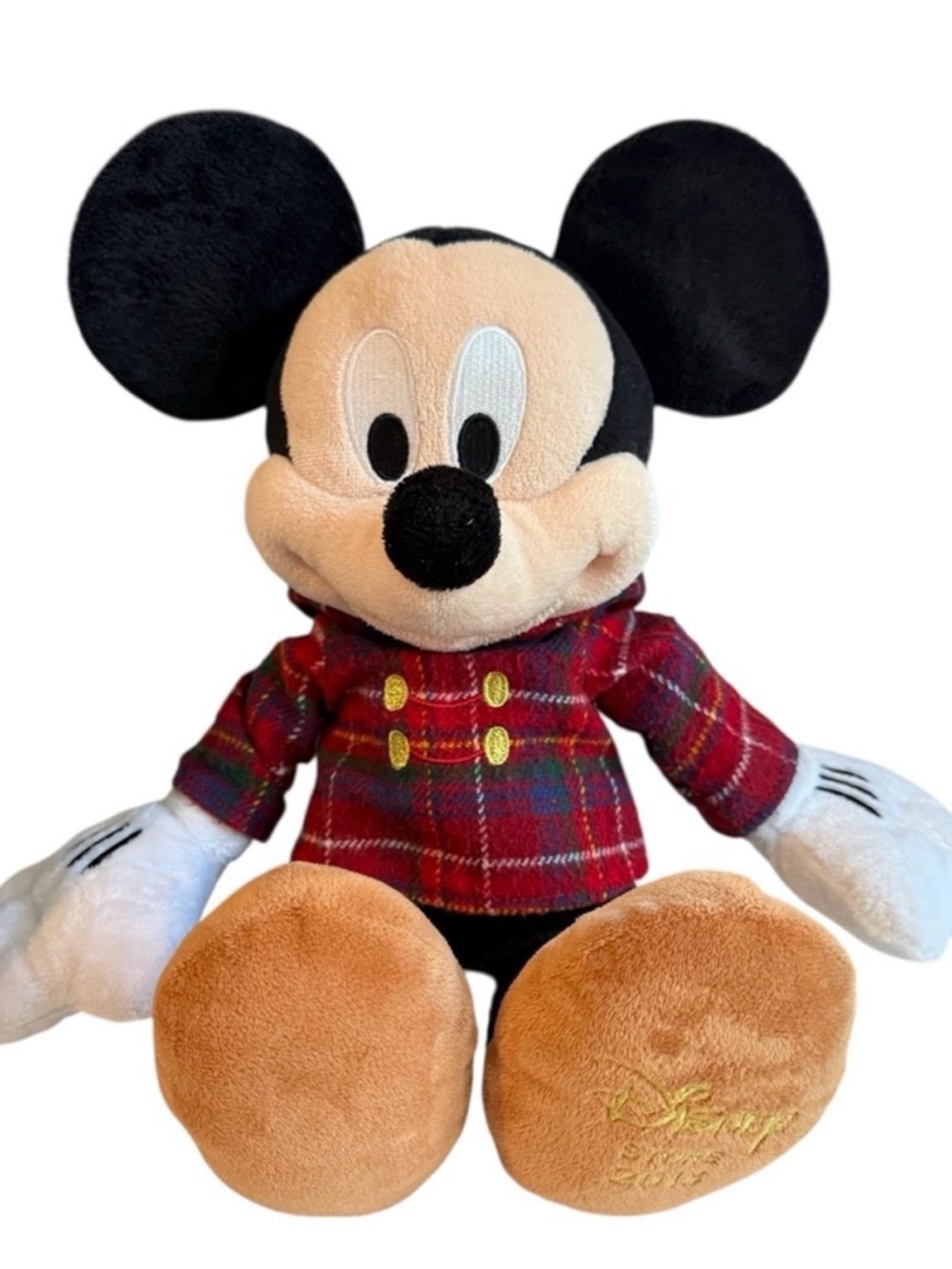 DISNEY -  MICKEY MOUSE - Vintage Plush in Black, Cream & Brown with Red Plaid